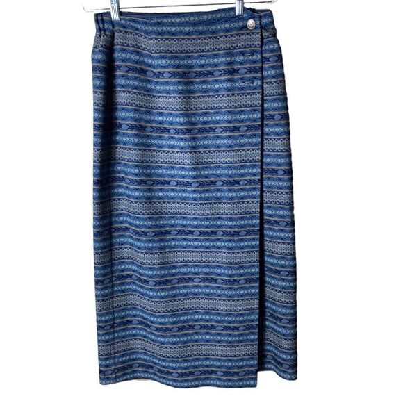 Pendleton Wm’s 2 Piece Blue Tan Skirt Set Sz 12 Wool Aztec Southwestern Cowgirl - Picture 4 of 10